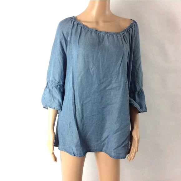 Catherines F2 Womens Chambray Denim Top Cotton Ble - Picture 1 of 4